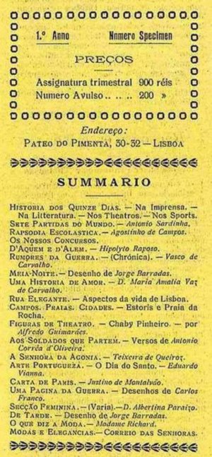 capa do Sumário do n.º specimen de 0/0/1915