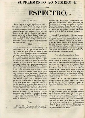 capa do Supplemento ao Número 42 de 23/4/1847