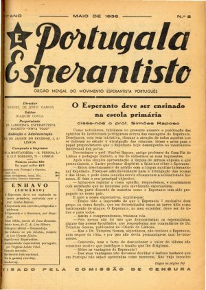 capa do Ano 1, n.º 5 de 0/5/1936