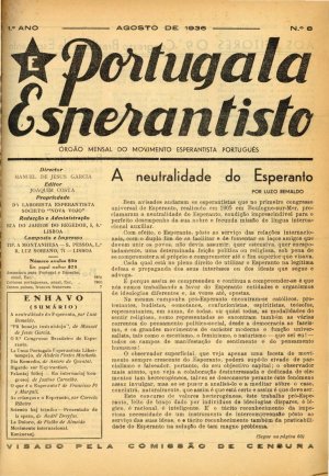 capa do Ano 1, n.º 8 de 0/8/1936